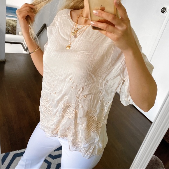🐚 VIA SIGNORIA BEIGE SILK TOP! - Picture 6 of 16
